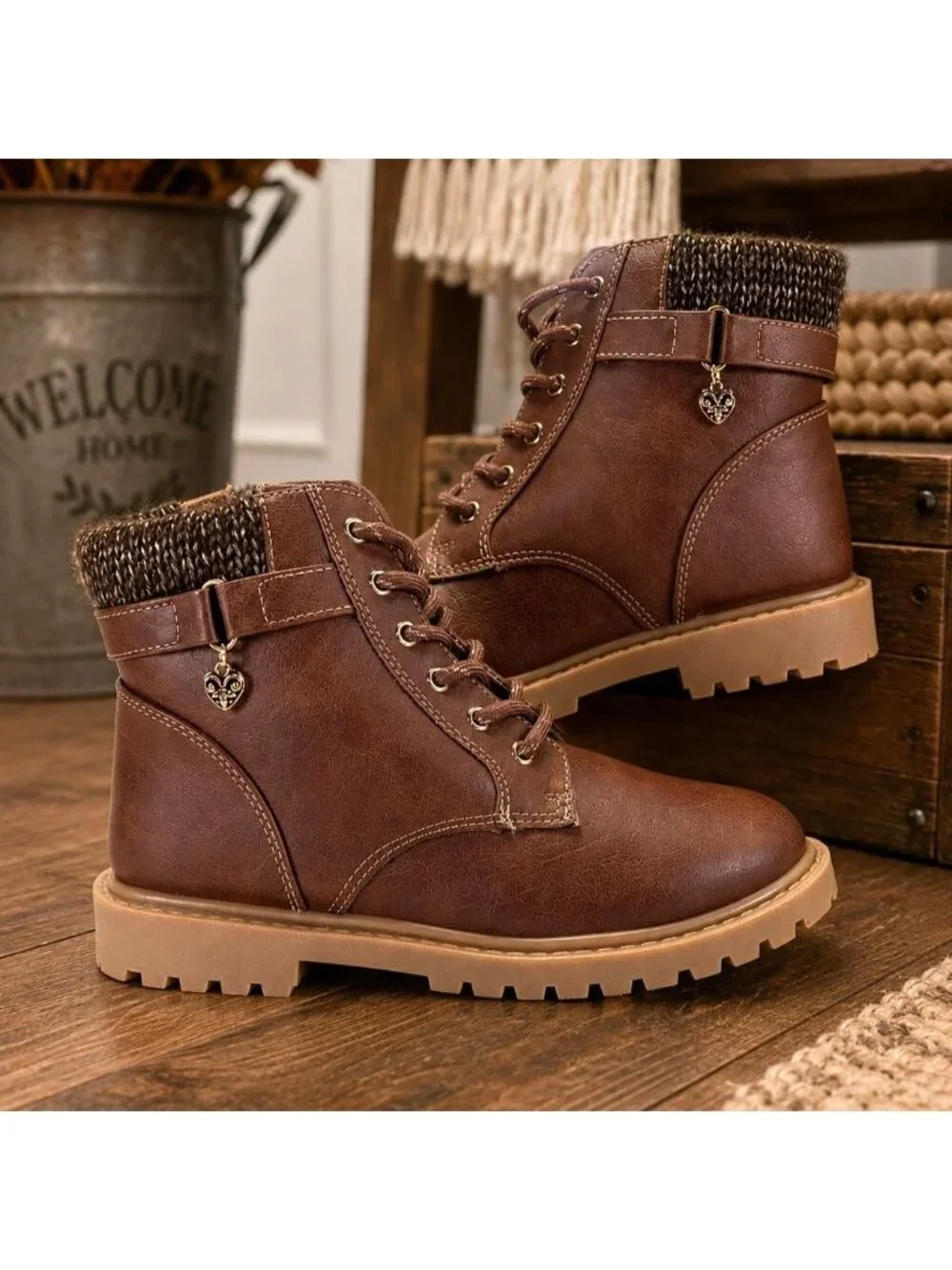 Jellypop Ariadne 2 Girls 3M Boots Cognac Faux Leather Knit Cuff Lug Sole